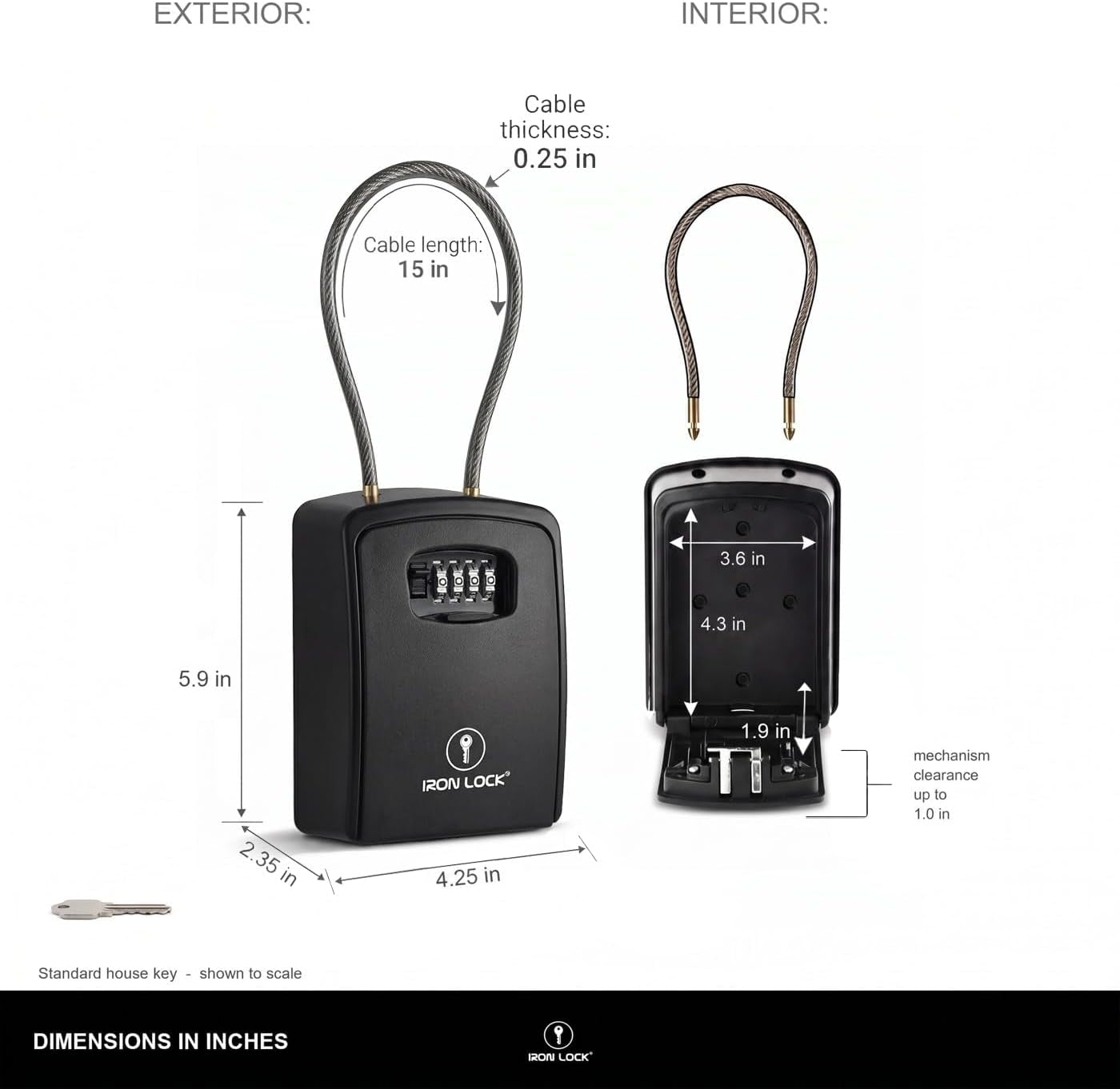 ® Portable Cable Shackle Key Lock Box with Code (XXL, Black) | Fits 20-30 Spares plus Car Fobs & Cards, Wraps onto Gates, Fences & Rails, Hooks & No-Drop Tray, Rust-Resistant