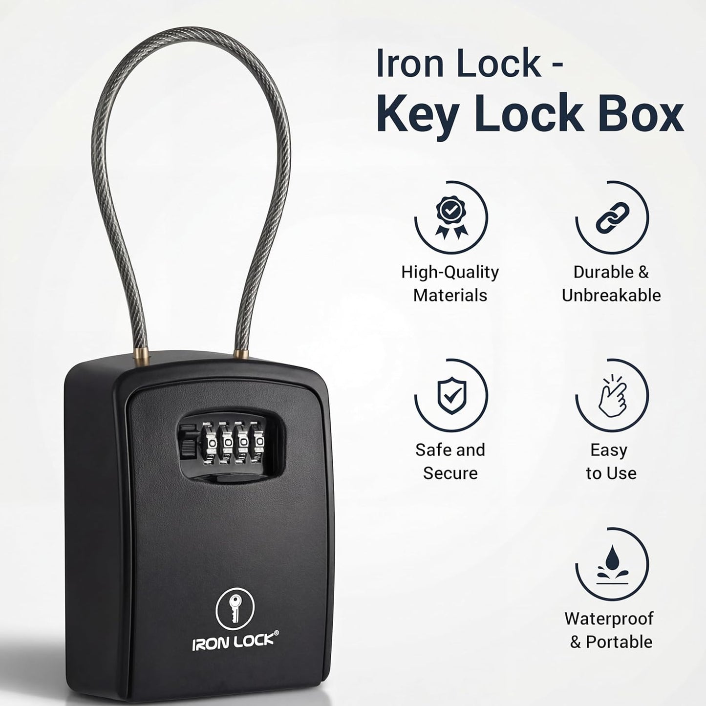 ® Portable Cable Shackle Key Lock Box with Code (XXL, Black) | Fits 20-30 Spares plus Car Fobs & Cards, Wraps onto Gates, Fences & Rails, Hooks & No-Drop Tray, Rust-Resistant